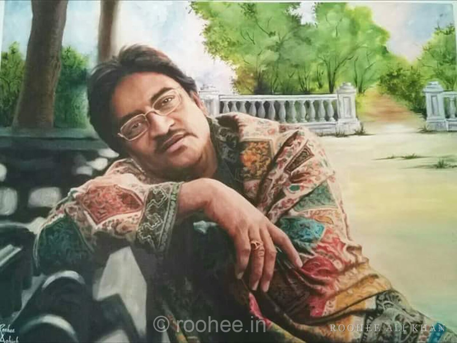 Portrait for Ustad Mashkoor Ali Khan — father and Ustad. Based on a photograph by Alex Berg.